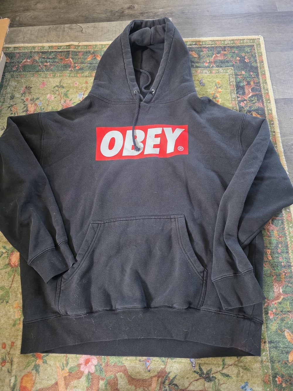 Obey Black Hoodie with Red Box Logo